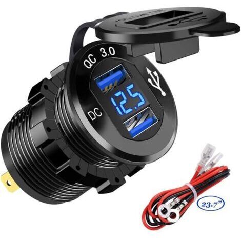 Chargeur de Voiture Rapide USB Deux QC3.0 USB les Ports, 12V / 24V 36W Étanche avec voltmètre numérique LED pour Moto, Camion, Bateau et Plus (1/5)