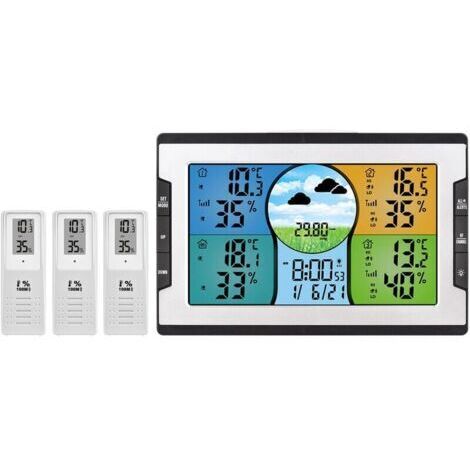 Station météo numérique avec 3 capteurs à distance 328ft/ 100m Moniteur d'humidité de la température intérieure et extérieure Réveil avec thermohygromètre Snooze avec prévision météo
