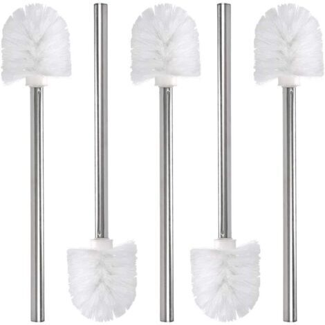 Brosse de rechange pour toilettes/toilettes/salle de bain 5 pièces, tête de brosse de nettoyage, manche en acier inoxydable et tête en plastique, blanc, 37,5cm (1/5)