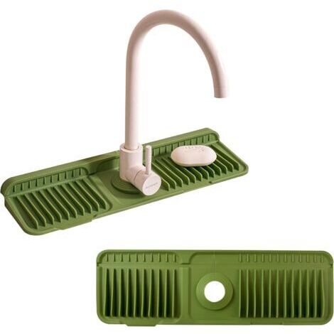 Protège-éclaboussures silicone 45cm - Tapis évier polyvalent, 5° pente, pliable (Vert) (1/5)