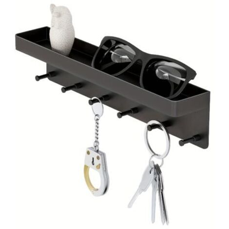Étagère de rangement de cuisine noire, 24,575,3 cm étagère de rangement de salle de bain avec porte-clés et petits objets à l'arrière de la porte.