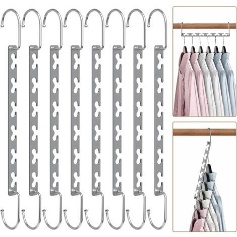 Cintre de rangement métallique argenté en 8 pièces, rangement créatif, cintre rotatif magique. (1/5)