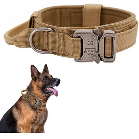 (XL, Brown) Collier tactique pour chien - Collier militaire avec poignée de contrôle, collier réglable en nylon rembourré pour chiens de taille moyenne pour un entraînement intensif.
