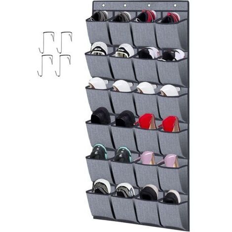 Range-chaussures à suspendre sur la porte 24 poches – Dimensions 56 x 156 cm – Matériau non-tissé – Crochets inclus pour installation facile (1/5)