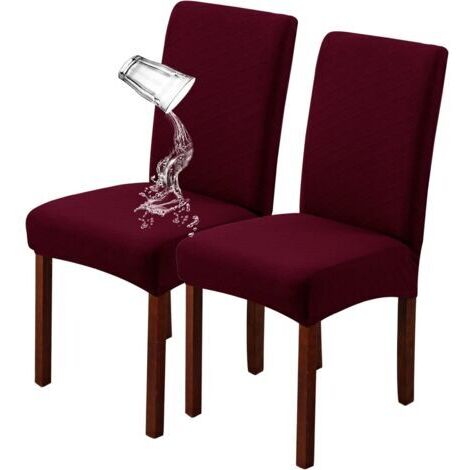 Lot de 2 housses de chaise de salle à manger extensibles, amovibles et lavables (rouge vin) (1/5)