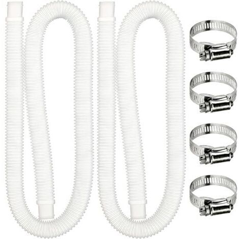 Tuyau de rechange pour filtre de piscine, 1,5 m avec 4 colliers de serrage métalliques, pour piscines hors sol, lot de 2 (transparent)