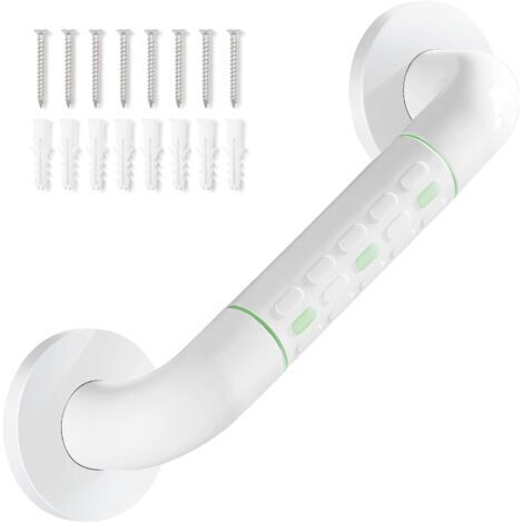Barre d'appui de douche droite en acier inoxydable avec finition plastifiée, poignée de douche murale antidérapante, porte-serviettes, blanc 30 cm (1/5)