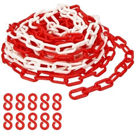 Maillons de chaîne en plastique rouge et blanc, 10M,6 mm, pour barrières, parkings, clôtures, portails et décoration (1/5)