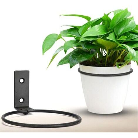Support mural pliable pour pots de fleurs en fer, diamètre 18 cm, noir, adapté au jardin, au balcon, 1 pièce (1/5)