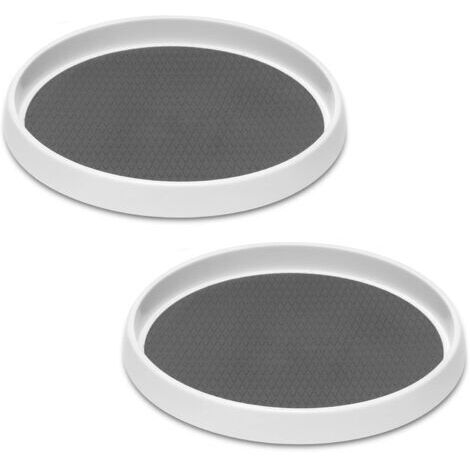 Plateau tournant de rangement blanc cassé 25 x 25 x 4,5 cm, 2 pièces, pour armoire, rangement, salle de bain, réfrigérateur, cuisine (1/5)