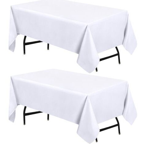 Nappe rectangulaire de cuisine - 60 x 84 pouces (paquet de 2, blanc) Housse de table lavable en machine pour fêtes, événements, mariages et restaurants (60 x 84 pouces) (1/5)