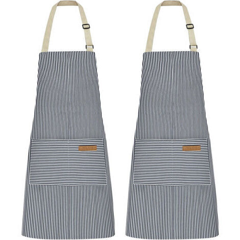 Tabliers à fines rayures bleues, 6875cm, lot de 2, tabliers à tour de cou ajustable pour restaurants et cuisines. (1/5)