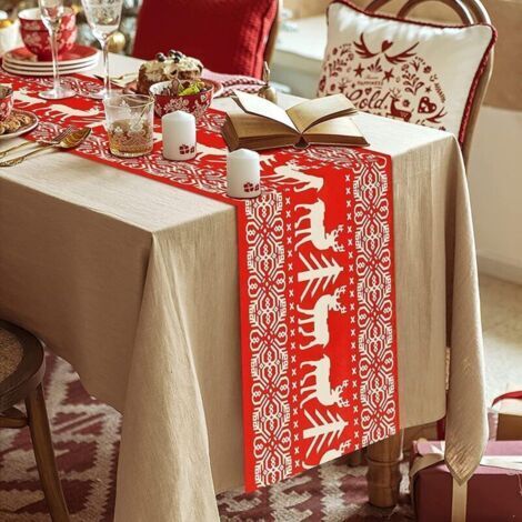 Nappe Noël Chemin de Table en Coton et Lin de Noël Décoration de Table Nappe Lavable pour Fête33 x 183CM Nappe Noel (1/2)