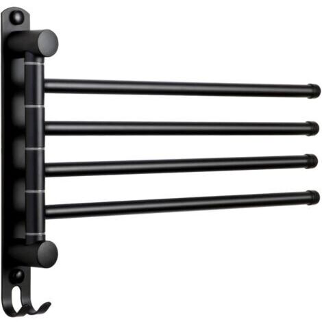 Porte-Serviettes Salle de Bain avec 4 Barres 180°Rotatives Sèche-Serviettes en Acier Inoxydable SUS304 37CM Porte Serviette Murale Sèche-Serviettes pour Salle de Bain Cuisine Lavabo-Noir (1/5)
