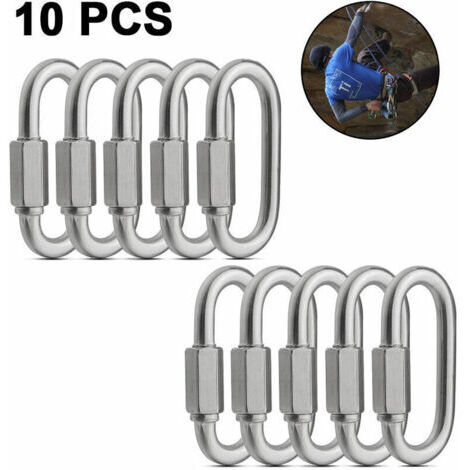 Lot de 10 anneaux de connexion rapide filetés M6 en acier inoxydable 304 de Charge de 280 kg,Mousqueton ovale à vis en D,Robuste pour l'extérieur/l'intérieur, le camping et la randonnée (1/4)