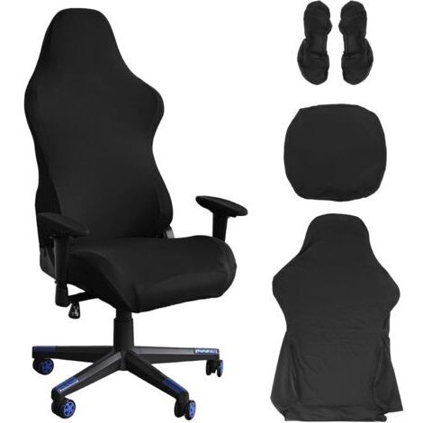 Housse de chaise de gaming - Housse de chaise de bureau - Noir - Extensible - Pour chaise de jeu d'ordinateur, style racing - Noir (1/5)