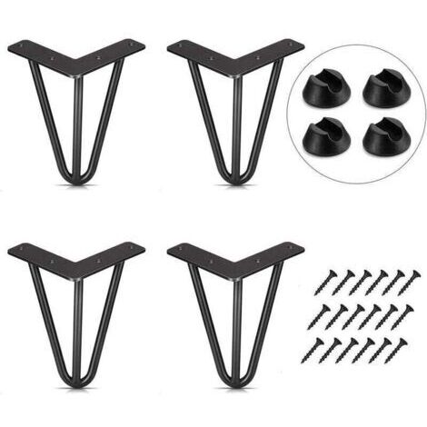 Lot de 4 Pied de Table 10cm Pied Meubles DIY pour Table à Manger Basse Bureau Noir + Protège Pieds et Vis (1/4)