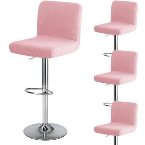 Housse de tabouret de bar rose 4 pièces avec dossier 35 cm (P) x 35 cm (L) x 30 cm (H) housse de tabouret de bar pivotante haute lavable et extensible imperméable