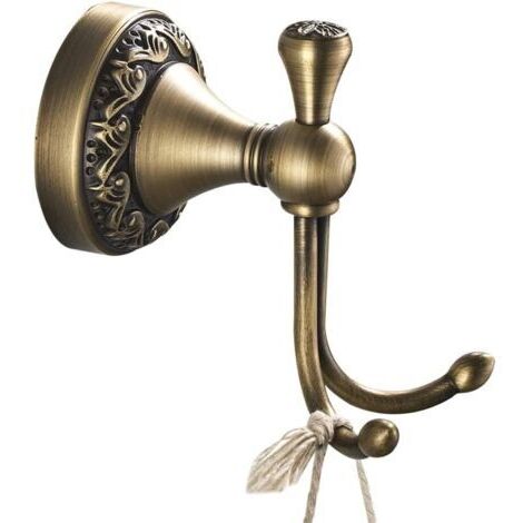 Crochet mural double au design antique pour peignoir, salle de bain, toilettes, base en laiton de qualité, base sculptée, crochet double pour manteau, couleur bronze, gain de place pour entrée, armoir (1/5)