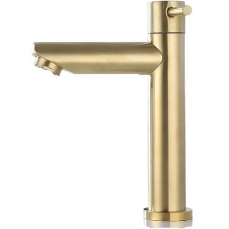 Robinet de lavabo en or brossé, robinet d'eau froide simple en acier inoxydable, robinet de lavabo cascade pour salle de bain, accessoires (or court)