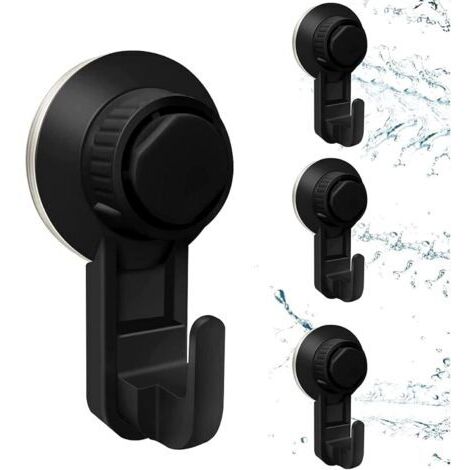 4 Pièces Crochet À Ventouse Sous Vide,Crochet Ventouse Mural Crochets Muraux Auto-Adhésifs Sans Perçage Salle De Bain Ventouse Muraux Crochets D'Aspiration Pour Cuisine, Bureau, Placard (Noir ) (1/5)