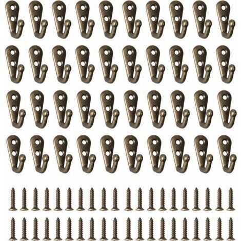 40 Pièces Crochet de Manteau Métal Crochets de Patères Manteau de Porte, Rétro Crochet Mural Crochet Patere avec 80 Vis Pour Cuisine Salon Chambre Derrière la Porte (Bronze) (1/5)