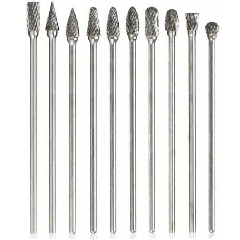 Lot de 10 fraises rotatives en carbure de tungstène – Double coupe 6mm – Longueur 100mm – Pour polissage métaux et gravure sur bois