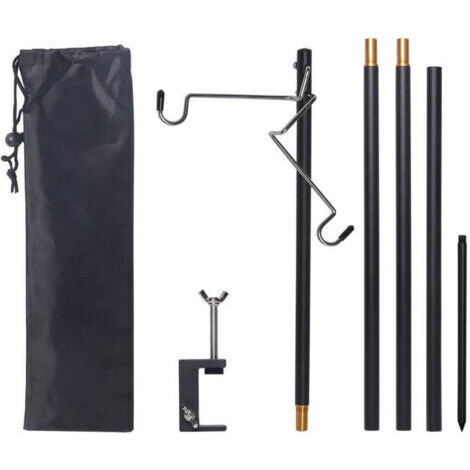 Support de lanterne pliable, support de lampe portable, crochet, support de lampe pliable pour camping, pêche, pique-nique, noir