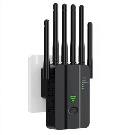 Répéteur Wi-Fi monobande 2,4 GHz - Amplificateur Wi-Fi 300 Mbps, 6 antennes, 2 ports LAN Gigabit, WPS en une seule touche,noir