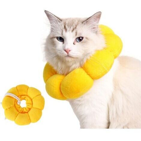 Collier jaune pour chat/chien, taille M, 25 cm de diamètre, doux, confortable, réglable, protège contre le léchage post-opératoire et les infections.