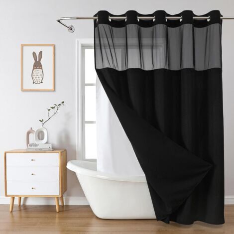 Rideau de douche, tissu imperméable, salle de bain, noir, 71 x 74 pouces (1/4)