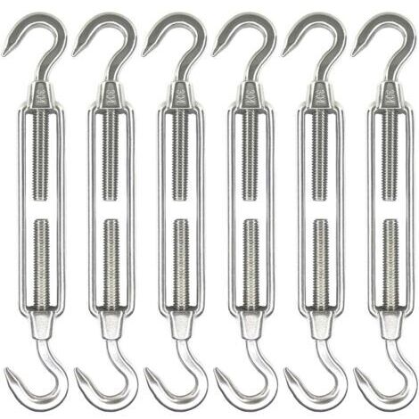 Lot de 6 tendeurs à crochet et crochet en acier inoxydable M6, matériel pour voile d'ombrage, tendeur de câble métallique robuste, antirouille, tendeurs C à C (1/5)