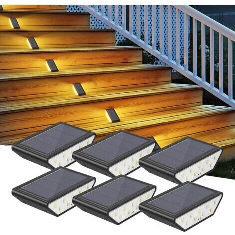 Lot de 6 lampes solaires LED pour escaliers, lumière blanc chaud, éclairage double face, étanches, idéales pour le jardin, les allées et la terrasse. (1/5)