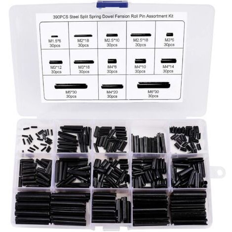 Goupille élastique Fendue Goupilles Fendues en Acier au Manganèse Assortiment Kit M1.5 M2 M2.5 M3 M4 M5 M6 avec la Boîte 390 Pièces (1/5)