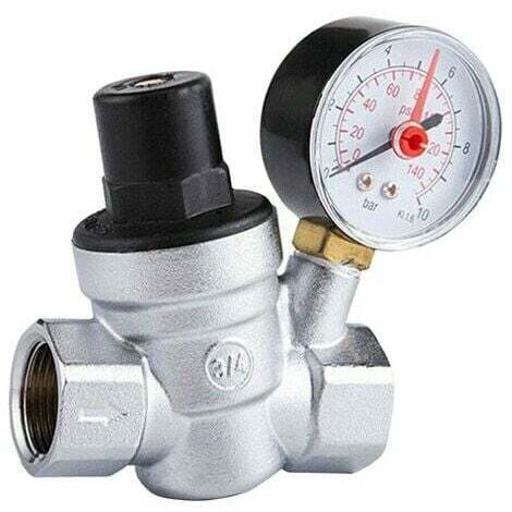 DN20 Vanne de Réduction de Pression d'eau Réglable avec Manomètre Compteur de Pression, Reducteur de Pression d'eau 3/4 pouce Regulateur de Pression Eau avec Manomètre (1/5)