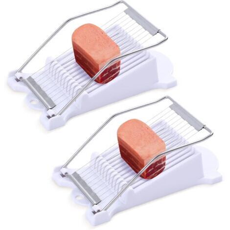 Lot de 2 trancheuses à viande, trancheuses à œufs et trancheuses à fruits, fil en acier inoxydable, pour couper 10 tranches d'œufs, de jambon, d'aliments mous et de fruits (blanc) (1/5)