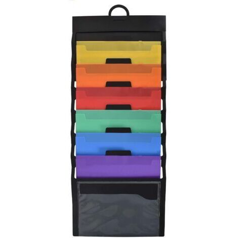 Organiseur mural suspendu pour dossiers, présentoir mural pour magazines A4, en plastique pliable, avec 6 poches, pour albums et documents. (1/4)