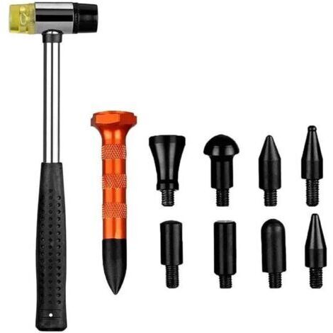 Kit de débosselage sans peinture 10 pièces, marteau en caoutchouc, poinçons centraux, pour débosselage de voiture, débosselage de porte de réfrigérateur (1/4)