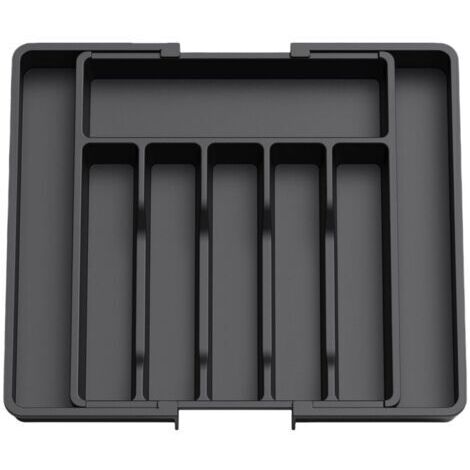 Organiseur de tiroir, plateau à ustensiles extensible pour cuisine, support à couverts et couverts sans BPA pour cuillères, fourchettes, couteaux, grand, noir (1/5)