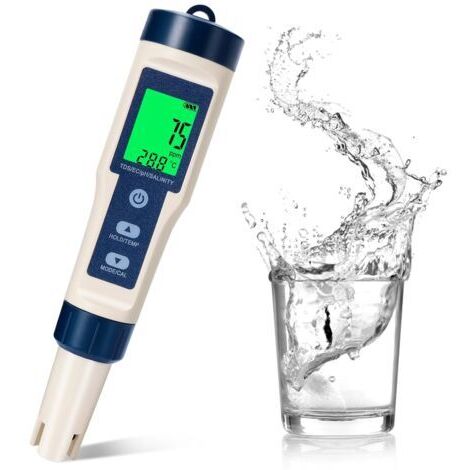 pH-mètre numérique 5 en 1 avec affichage LCD de la lumière, étanche et adapté aux piscines. (1/5)