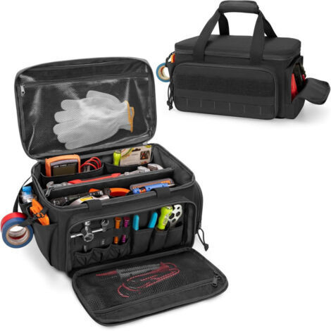 Sac à outils multipoches, pochette à outils robuste à large ouverture, organisateur d'outils multifonctionnel, pour charpentiers, électriciens, techniciens et plombiers. (1/4)