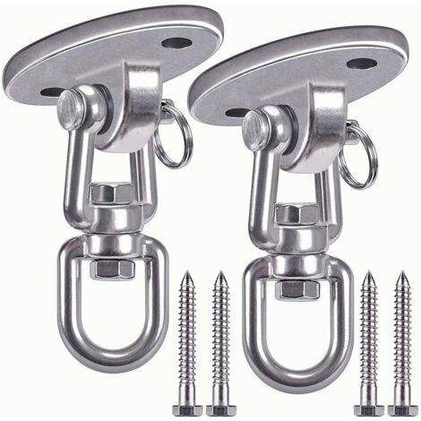 Kit de suspension comprenant 2 crochets de plafond rotatifs à 360° en acier inoxydable, capacité de 500 kg, pour suspendre une lampe, un hamac, un sac de frappe et une sangle d'entraînement. (1/5)