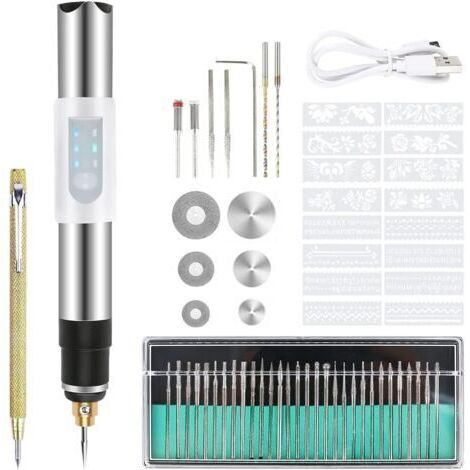 Stylo graveur électrique, kit d'outils de gravure, mini stylo graveur USB, pour métal, verre, bois, pierre, bijoux, clous en céramique (1/5)