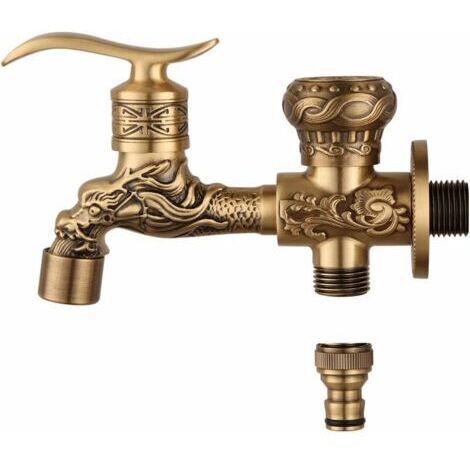Version étendue de la Double Sortie Robinet Antique cuivre Dragon sculpté Robinet Salle de Bains vadrouille Robinet Machine à Laver Robinet Jardin extérieur Robinet (1/5)