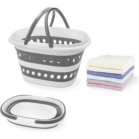 Panier à linge pliable compact de 16 L (4,2 gallons) - Conteneur de rangement escamotable avec poignée - Panier portable peu encombrant pour trier les vêtements (1, gris) (1/4)