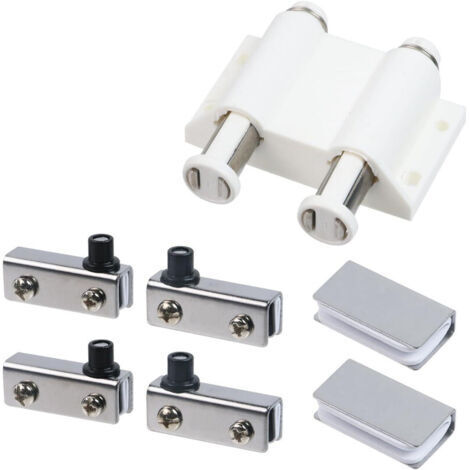 2 charnières pivotantes en acier inoxydable pour portes en verre, fermeture magnétique double tête, ABS avec kit de fixation pour portes en verre de 3 à 6 mm (couleur argent) (1/4)