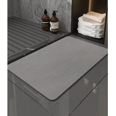 Tapis de Bain Antidérapant 40X60cm,Tapis Salle de Bain Diatomite Absorbant, Tapis Douche Séchage Rapide, Microfibre Tapis Absorbant Vaisselle, Gris