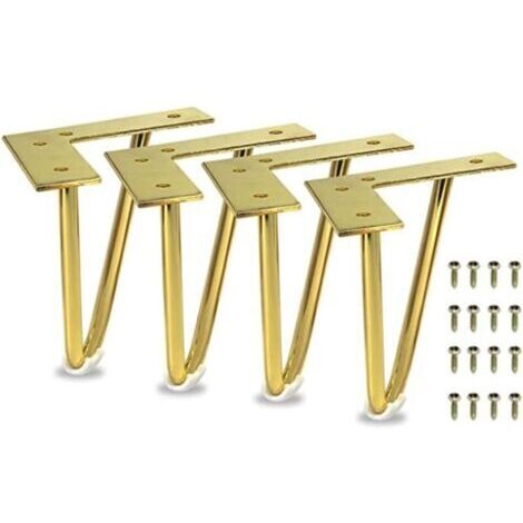 Ensemble de 4 pieds de meubles robustes en métal avec vis pour armoire, table, canapé, meuble TV, commode (15,2 cm, doré) (1/4)