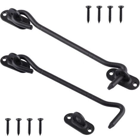 2 x 20 cm Crochets Cabine en Acier Inoxydable Noir - Loquets Crochet de Porte – Serrure à Crochet de Porte pour Porte Coulissante, Armoire, Cabanon, Garage, Jardin - Crochet de Fenêtre (1/5)