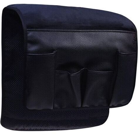 Organisateur de canapé en velours noir avec porte-clés intégré pour télécommande, téléphone portable, livre, magazines et crayon. (1/5)